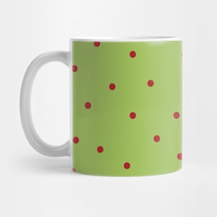 Red Polka Dots on Green Background Mug